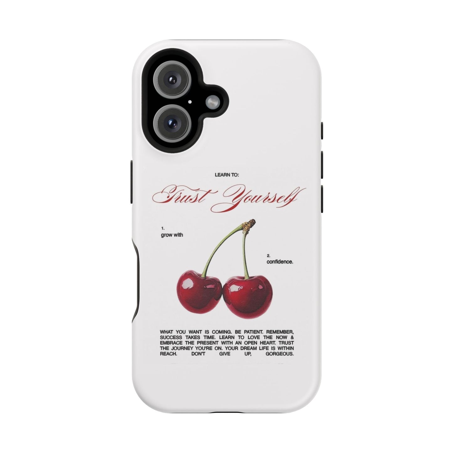 Magnetic IPhone Cases, Motivational Cherry Graphic, Fashionable Feminine Gift Idea, Durable Impact-Resistant, Fashion Accessory,