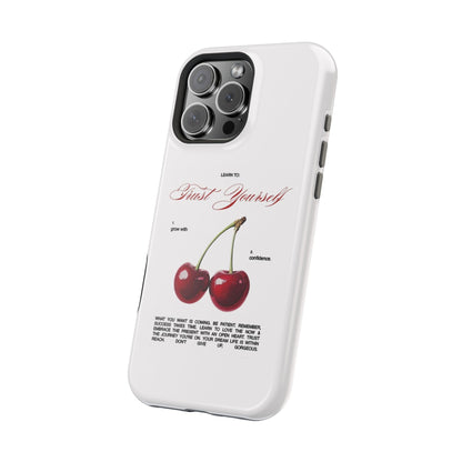 Magnetic IPhone Cases, Motivational Cherry Graphic, Fashionable Feminine Gift Idea, Durable Impact-Resistant, Fashion Accessory,