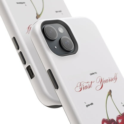 Magnetic IPhone Cases, Motivational Cherry Graphic, Fashionable Feminine Gift Idea, Durable Impact-Resistant, Fashion Accessory,