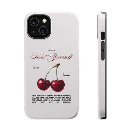 Magnetic IPhone Cases, Motivational Cherry Graphic, Fashionable Feminine Gift Idea, Durable Impact-Resistant, Fashion Accessory,