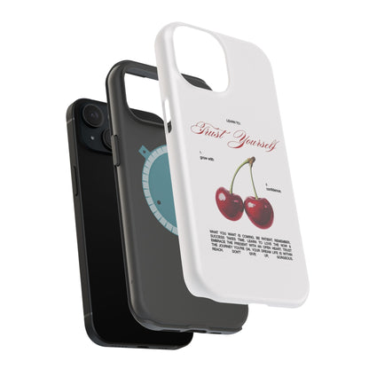 Magnetic IPhone Cases, Motivational Cherry Graphic, Fashionable Feminine Gift Idea, Durable Impact-Resistant, Fashion Accessory,