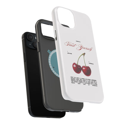 Magnetic IPhone Cases, Motivational Cherry Graphic, Fashionable Feminine Gift Idea, Durable Impact-Resistant, Fashion Accessory,