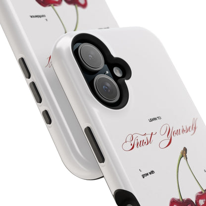 Magnetic IPhone Cases, Motivational Cherry Graphic, Fashionable Feminine Gift Idea, Durable Impact-Resistant, Fashion Accessory,