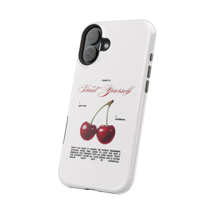 Magnetic IPhone Cases, Motivational Cherry Graphic, Fashionable Feminine Gift Idea, Durable Impact-Resistant, Fashion Accessory,