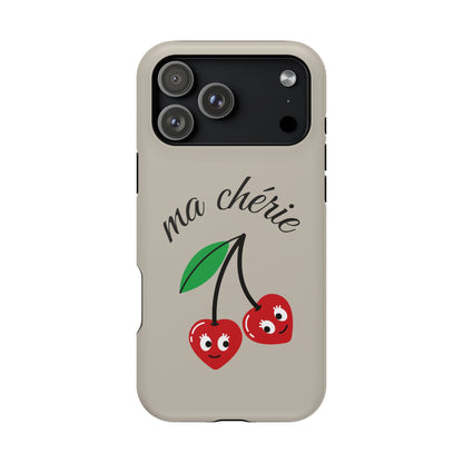 Magnetic IPhone Cases, Cute Cherry Graphic French Inspired, Fashionable Feminine Gift Idea, Durable Impact-Resistant, Fashion Accessory,