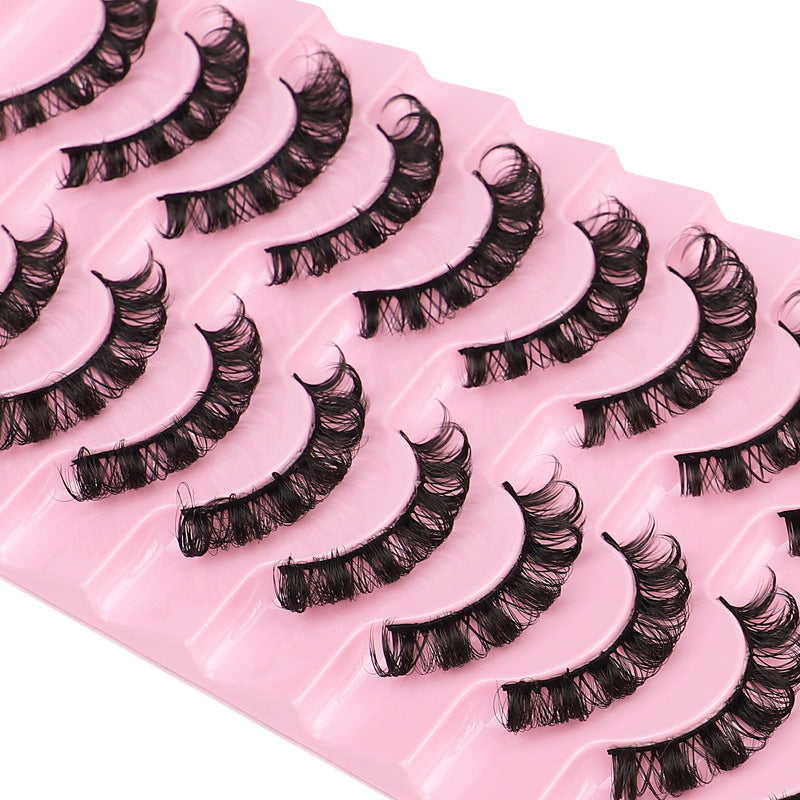 Fluffy Eyelash Extensions 10pcs - D Curl Faux 3D Mink Lashes Natural Look Cat Eye Wispy Lashes