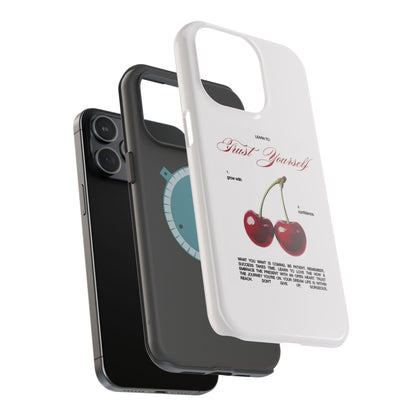 Magnetic IPhone Cases, Motivational Cherry Graphic, Fashionable Feminine Gift Idea, Durable Impact-Resistant, Fashion Accessory,