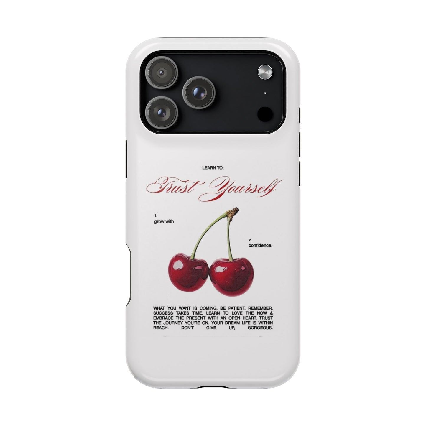 Magnetic IPhone Cases, Motivational Cherry Graphic, Fashionable Feminine Gift Idea, Durable Impact-Resistant, Fashion Accessory,