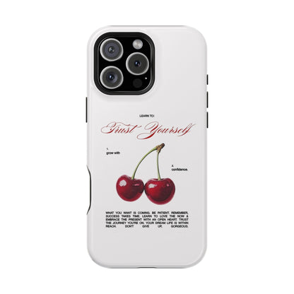 Magnetic IPhone Cases, Motivational Cherry Graphic, Fashionable Feminine Gift Idea, Durable Impact-Resistant, Fashion Accessory,