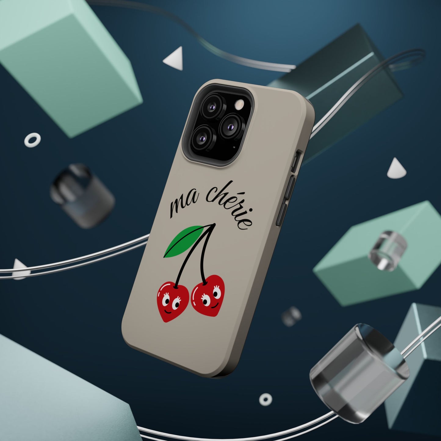 Magnetic IPhone Cases, Cute Cherry Graphic French Inspired, Fashionable Feminine Gift Idea, Durable Impact-Resistant, Fashion Accessory,