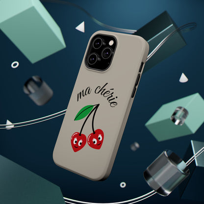 Magnetic IPhone Cases, Cute Cherry Graphic French Inspired, Fashionable Feminine Gift Idea, Durable Impact-Resistant, Fashion Accessory,