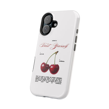Magnetic IPhone Cases, Motivational Cherry Graphic, Fashionable Feminine Gift Idea, Durable Impact-Resistant, Fashion Accessory,