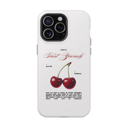 Magnetic IPhone Cases, Motivational Cherry Graphic, Fashionable Feminine Gift Idea, Durable Impact-Resistant, Fashion Accessory,