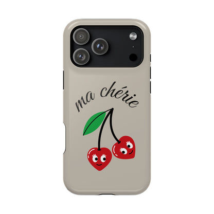 Magnetic IPhone Cases, Cute Cherry Graphic French Inspired, Fashionable Feminine Gift Idea, Durable Impact-Resistant, Fashion Accessory,