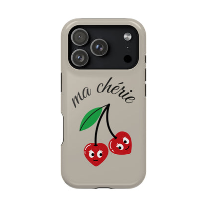 Magnetic IPhone Cases, Cute Cherry Graphic French Inspired, Fashionable Feminine Gift Idea, Durable Impact-Resistant, Fashion Accessory,