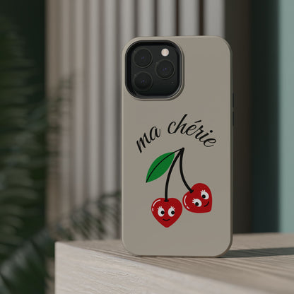 Magnetic IPhone Cases, Cute Cherry Graphic French Inspired, Fashionable Feminine Gift Idea, Durable Impact-Resistant, Fashion Accessory,