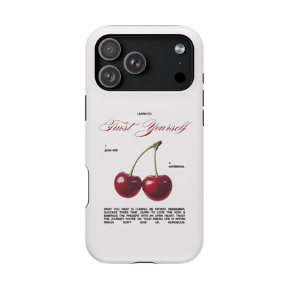 Magnetic IPhone Cases, Motivational Cherry Graphic, Fashionable Feminine Gift Idea, Durable Impact-Resistant, Fashion Accessory,