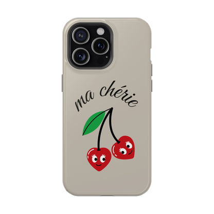 Magnetic IPhone Cases, Cute Cherry Graphic French Inspired, Fashionable Feminine Gift Idea, Durable Impact-Resistant, Fashion Accessory,