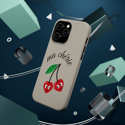 Magnetic IPhone Cases, Cute Cherry Graphic French Inspired, Fashionable Feminine Gift Idea, Durable Impact-Resistant, Fashion Accessory,