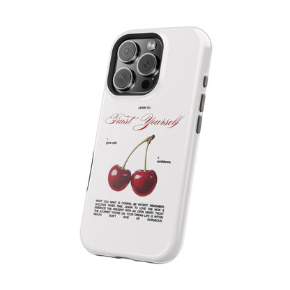 Magnetic IPhone Cases, Motivational Cherry Graphic, Fashionable Feminine Gift Idea, Durable Impact-Resistant, Fashion Accessory,