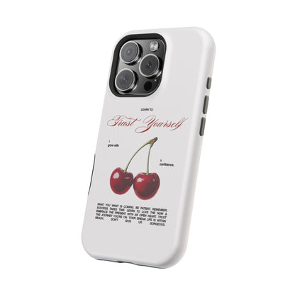 Magnetic IPhone Cases, Motivational Cherry Graphic, Fashionable Feminine Gift Idea, Durable Impact-Resistant, Fashion Accessory,