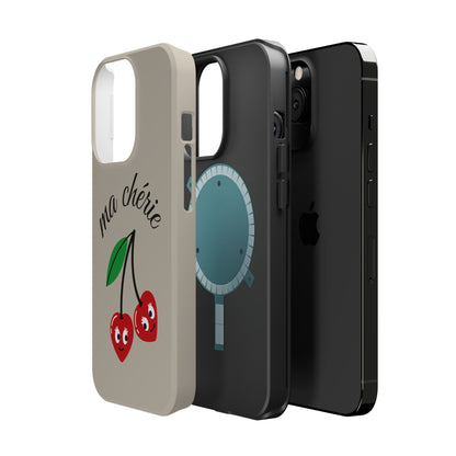 Magnetic IPhone Cases, Cute Cherry Graphic French Inspired, Fashionable Feminine Gift Idea, Durable Impact-Resistant, Fashion Accessory,