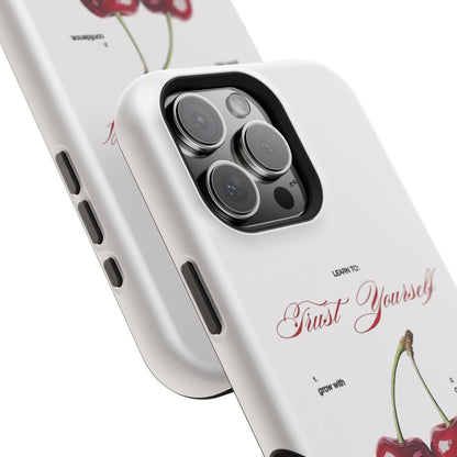 Magnetic IPhone Cases, Motivational Cherry Graphic, Fashionable Feminine Gift Idea, Durable Impact-Resistant, Fashion Accessory,