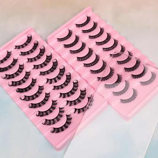 Fluffy Eyelash Extensions 10pcs - D Curl Faux 3D Mink Lashes Natural Look Cat Eye Wispy Lashes