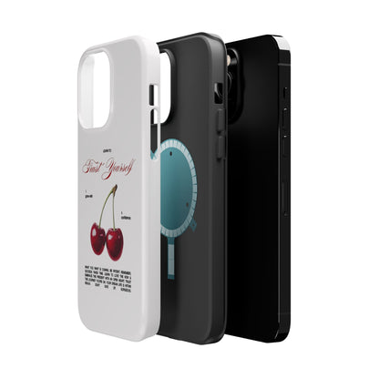 Magnetic IPhone Cases, Motivational Cherry Graphic, Fashionable Feminine Gift Idea, Durable Impact-Resistant, Fashion Accessory,