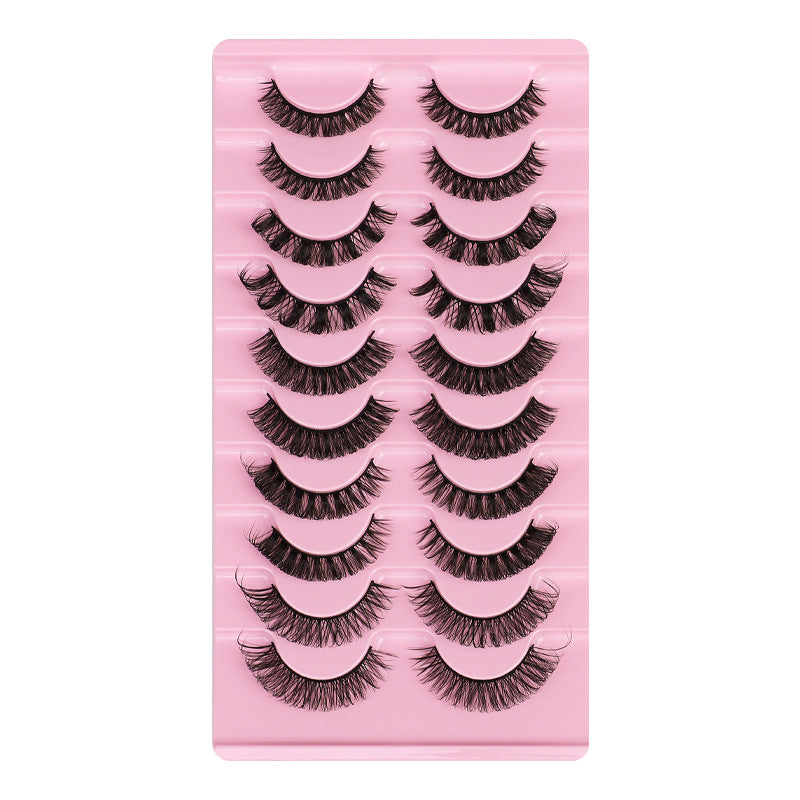 Fluffy Eyelash Extensions 10pcs - D Curl Faux 3D Mink Lashes Natural Look Cat Eye Wispy Lashes