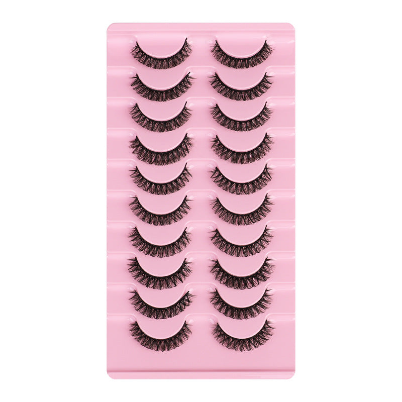 Fluffy Eyelash Extensions 10pcs - D Curl Faux 3D Mink Lashes Natural Look Cat Eye Wispy Lashes