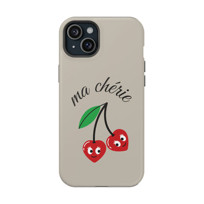 Magnetic IPhone Cases, Cute Cherry Graphic French Inspired, Fashionable Feminine Gift Idea, Durable Impact-Resistant, Fashion Accessory,