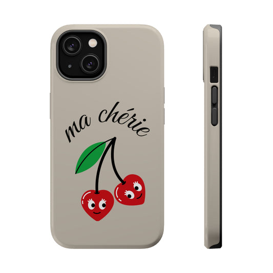 Magnetic IPhone Cases, Cute Cherry Graphic French Inspired, Fashionable Feminine Gift Idea, Durable Impact-Resistant, Fashion Accessory,