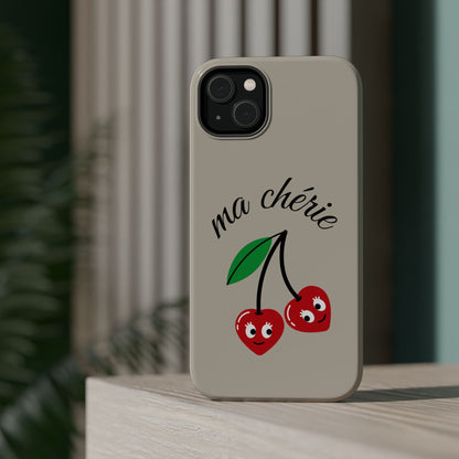 Magnetic IPhone Cases, Cute Cherry Graphic French Inspired, Fashionable Feminine Gift Idea, Durable Impact-Resistant, Fashion Accessory,