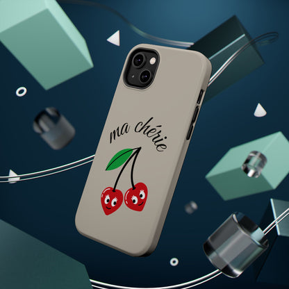 Magnetic IPhone Cases, Cute Cherry Graphic French Inspired, Fashionable Feminine Gift Idea, Durable Impact-Resistant, Fashion Accessory,