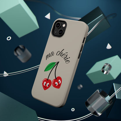 Magnetic IPhone Cases, Cute Cherry Graphic French Inspired, Fashionable Feminine Gift Idea, Durable Impact-Resistant, Fashion Accessory,