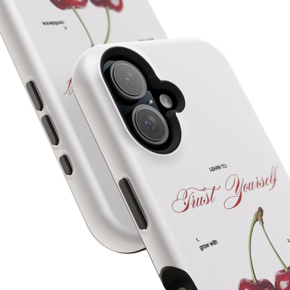 Magnetic IPhone Cases, Motivational Cherry Graphic, Fashionable Feminine Gift Idea, Durable Impact-Resistant, Fashion Accessory,