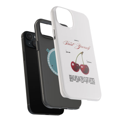 Magnetic IPhone Cases, Motivational Cherry Graphic, Fashionable Feminine Gift Idea, Durable Impact-Resistant, Fashion Accessory,