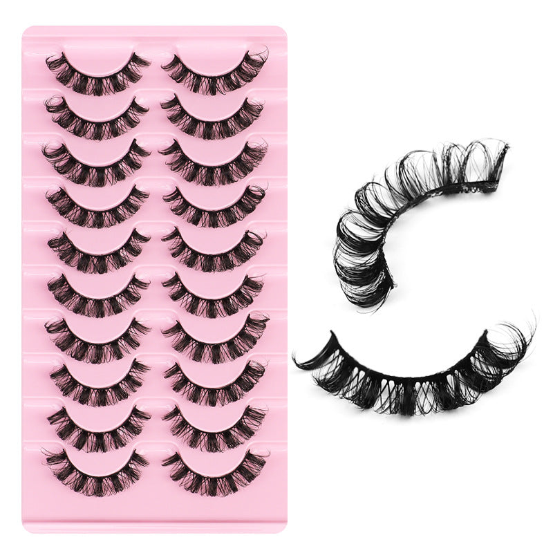 Fluffy Eyelash Extensions 10pcs - D Curl Faux 3D Mink Lashes Natural Look Cat Eye Wispy Lashes